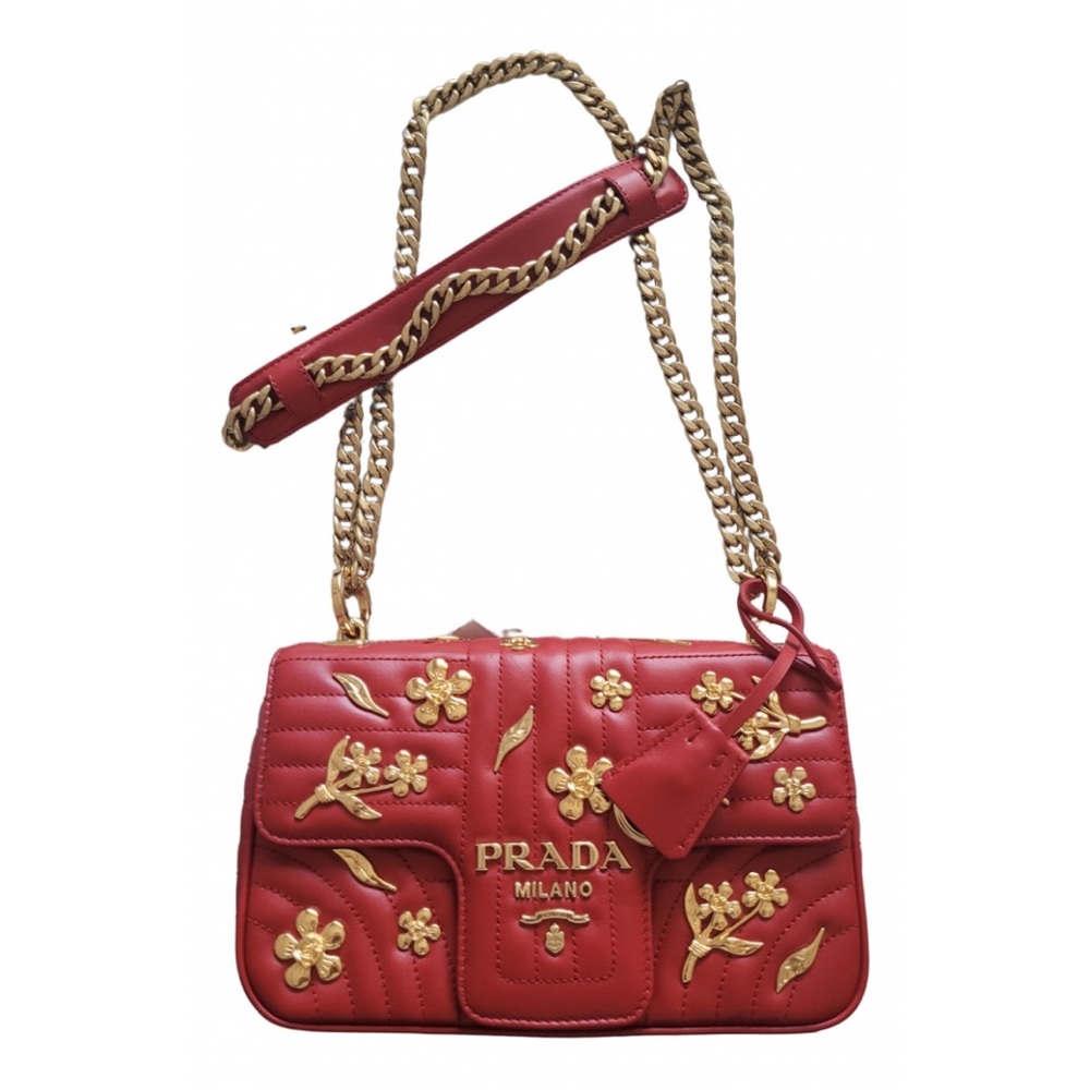 PRADA Soft Calfskin Floral Diagramme Bag Fuoco